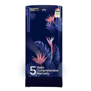 Godrej 183 L 3 Star 5 Years Comprehensive New Launch | Toughened Glass Shelves | 24 Day Farm Freshness | Jumbo Vegetable Tray | Single Door Refrigerator (RD R190CN THF FR BL, Floral Blue)